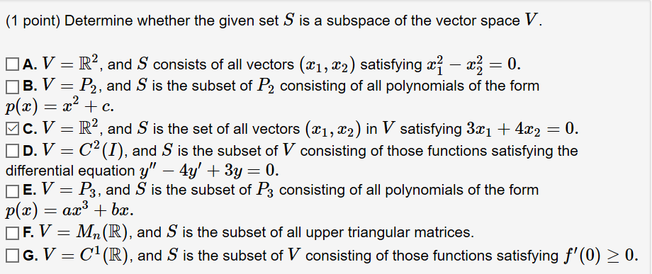 Solved (1 point) Determine whether the given set S is a | Chegg.com