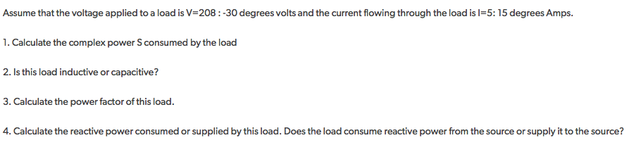 Solved Assume that the voltage applied to a load is V-208 | Chegg.com