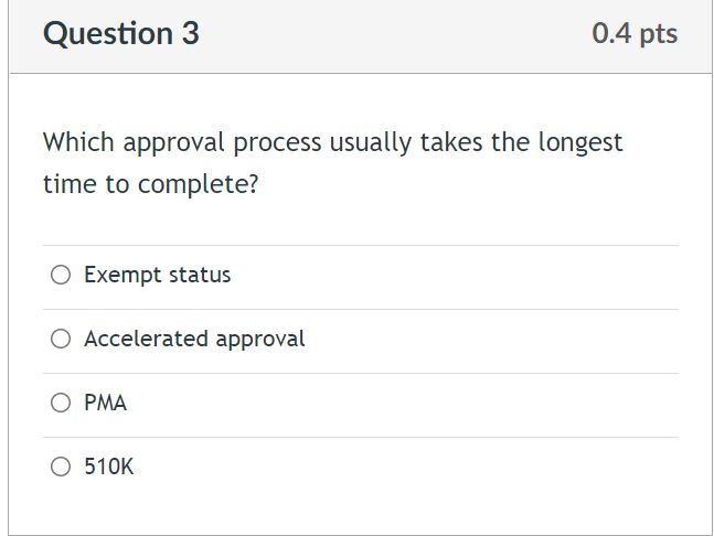 Solved Question 1 0.4 pts With regard to the FDA approval | Chegg.com