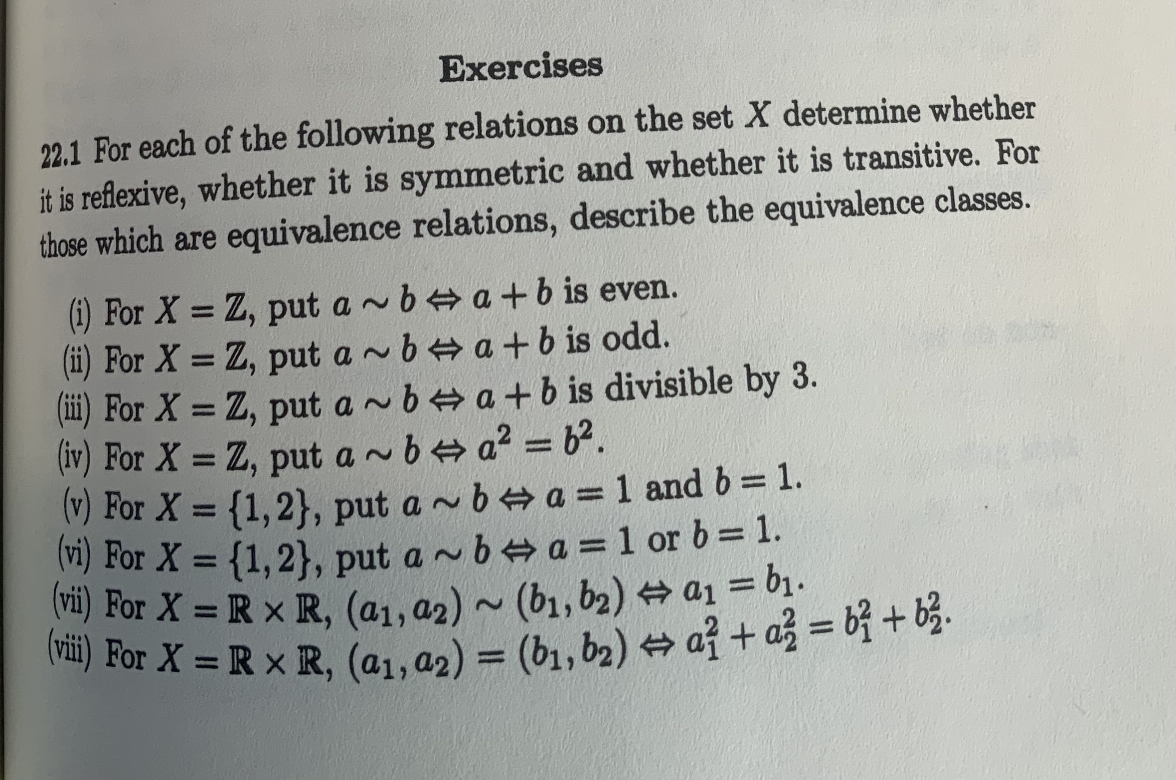 Solved 22.1 For Each Of The Following Relations On The Set X | Chegg.com