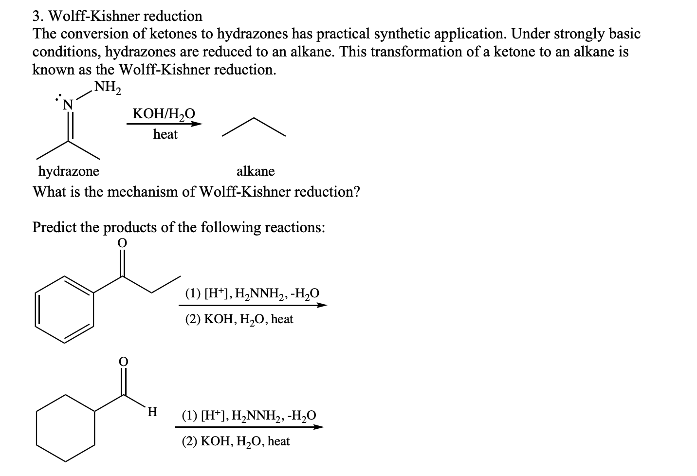 Solved 3. Wolff-Kishner Reduction The Conversion Of Ketones | Chegg.com