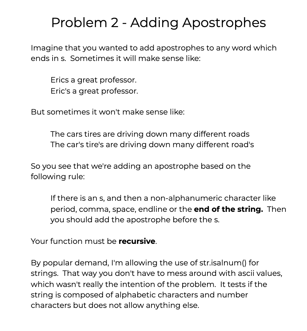 Solved Problem 2 - Adding Apostrophes Imagine that you | Chegg.com