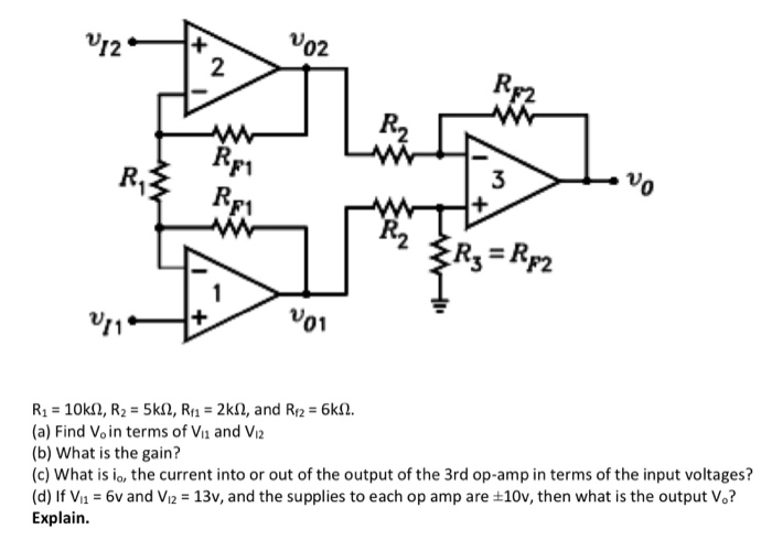 Solved 02 2 F1 0 R,-R v01 R1 = 10ki1, R2 = 5k11, Rf1 = 2k11, | Chegg.com