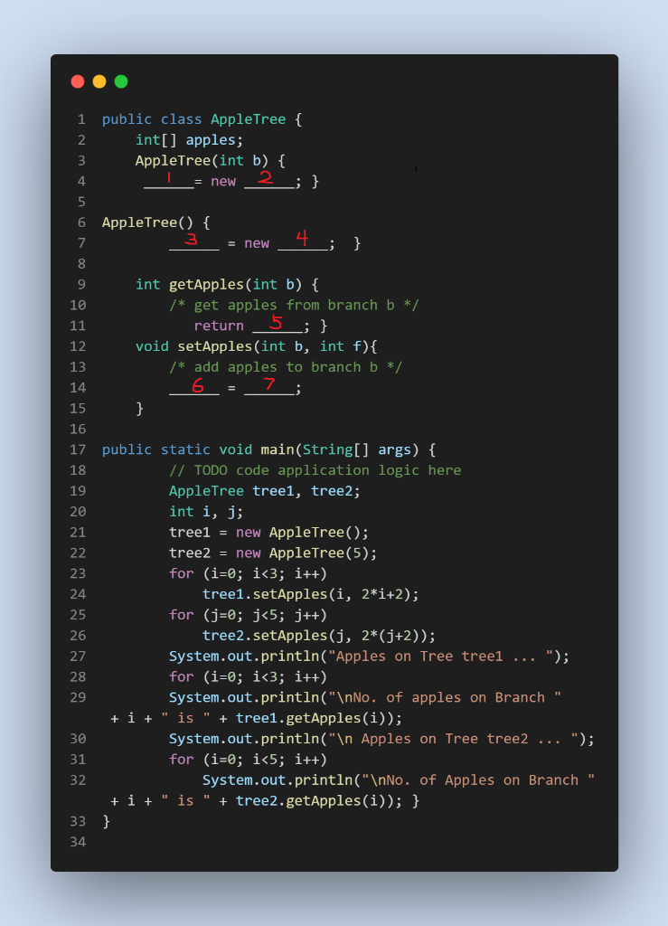 Solved 1 public class AppleTree { 2 int[] apples; 3 | Chegg.com