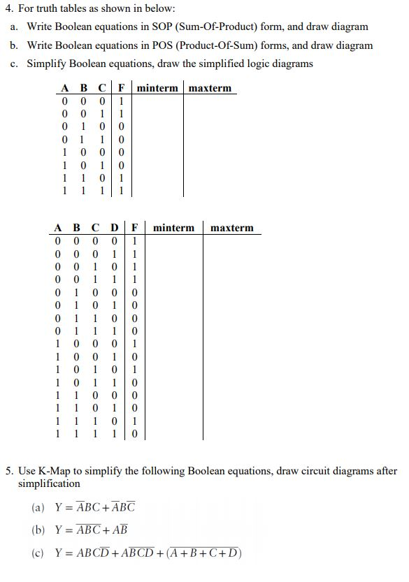 Solved 1. Given below Boolean equations, draw truth tables | Chegg.com