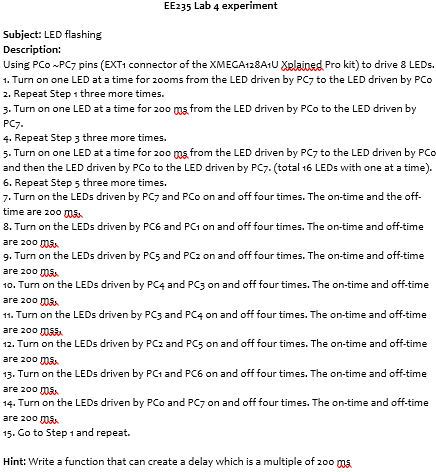 EE235 Lab 4 experiment Subject: LED flashing | Chegg.com