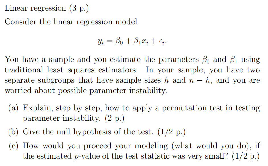 Solved Linear regression ( 3 p.) Consider the linear | Chegg.com