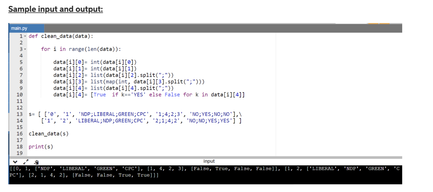 Solved Python Code: def clean_data(data): for i in | Chegg.com