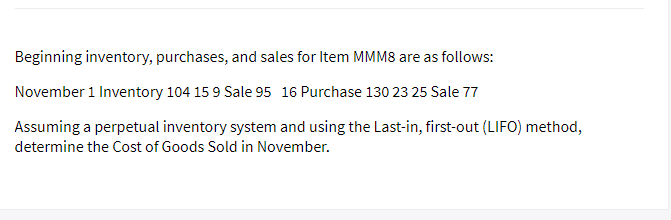 Solved Beginning Inventory, Purchases, And Sales For Item | Chegg.com