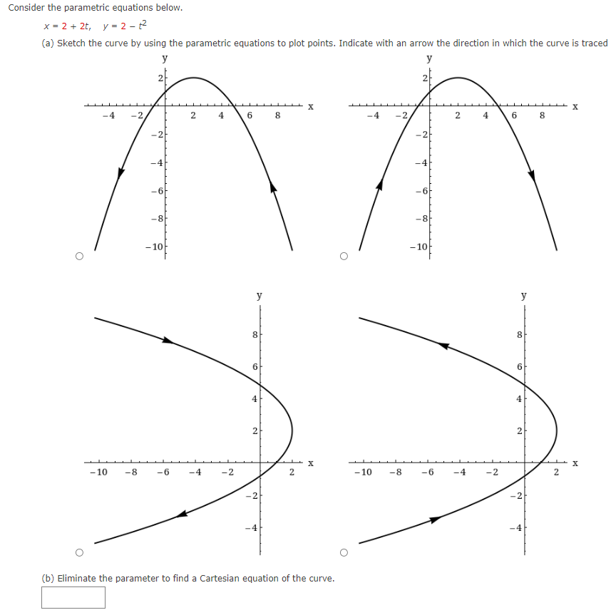 Solved Consider the parametric equations below. x = 2 + 2t, | Chegg.com