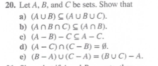 Solved Let A B And C Be Sets Show That A Aub S Chegg Com