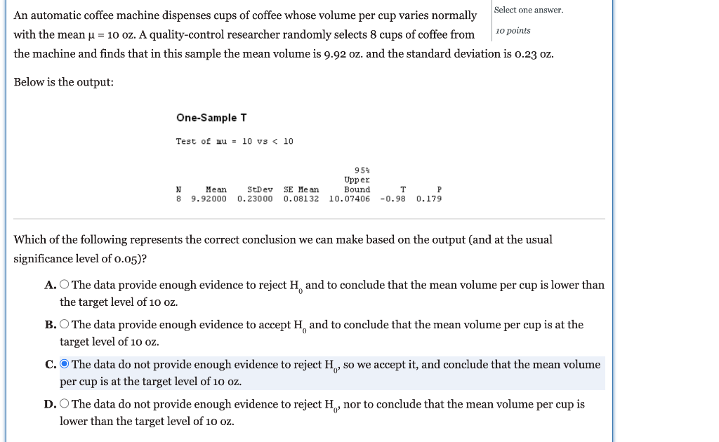 Solved Select one answer. An automatic coffee machine | Chegg.com