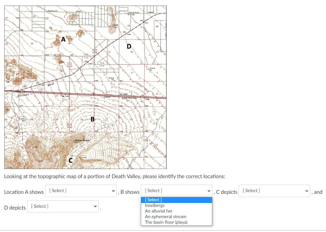 Solved Looking at the topographic map of a portion of Death | Chegg.com