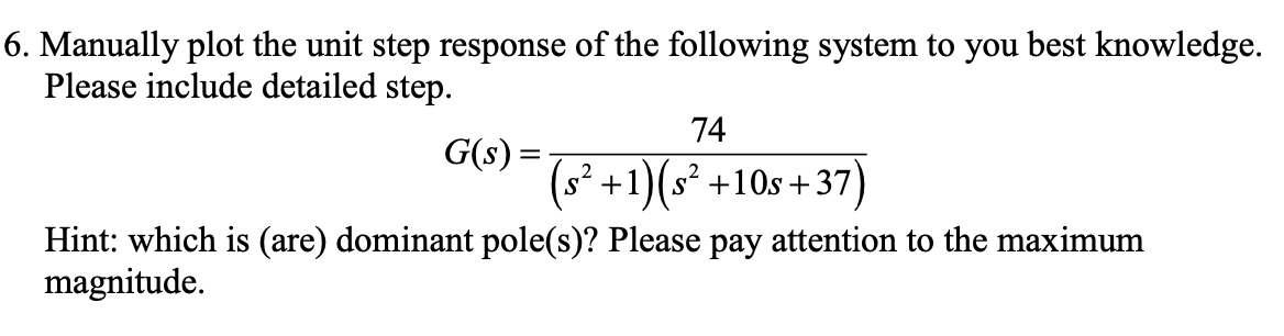 Solved 6. Manually plot the unit step response of the | Chegg.com