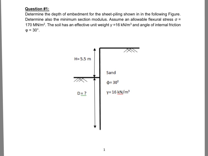 Solved Determine the depth of embedment for the sheetpiling