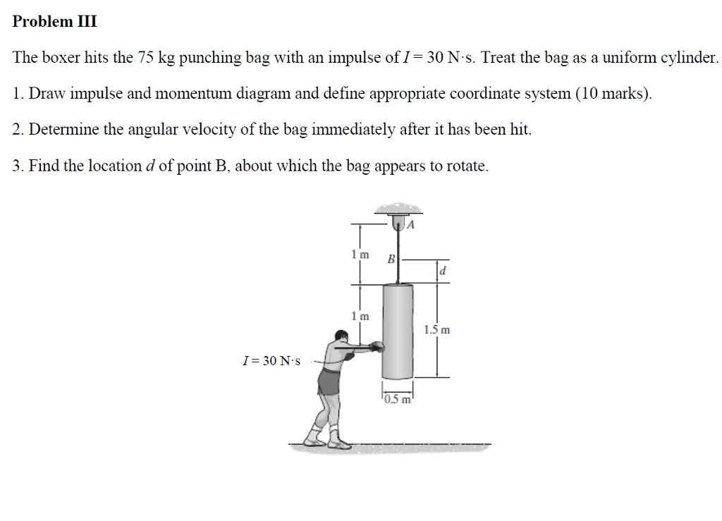 Solved Problem III The Boxer Hits The 75 Kg Punching Bag | Chegg.com