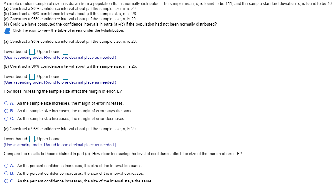 Solved A simple random sample of size n is drawn from a