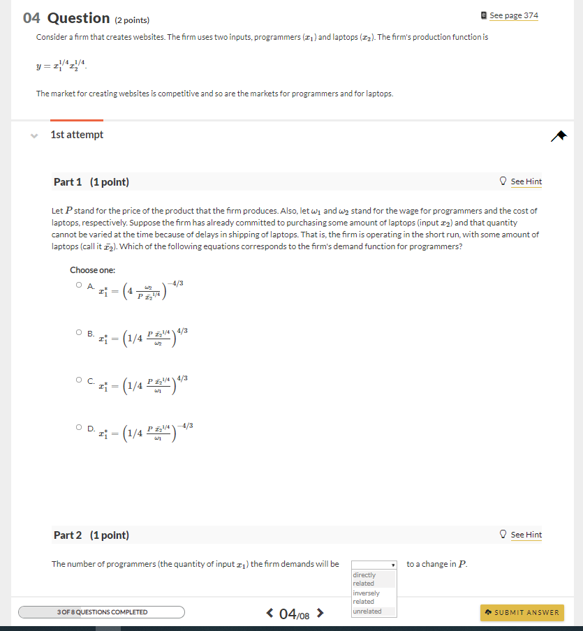 Solved See page 374 04 Question (2 points) Consider a firm | Chegg.com