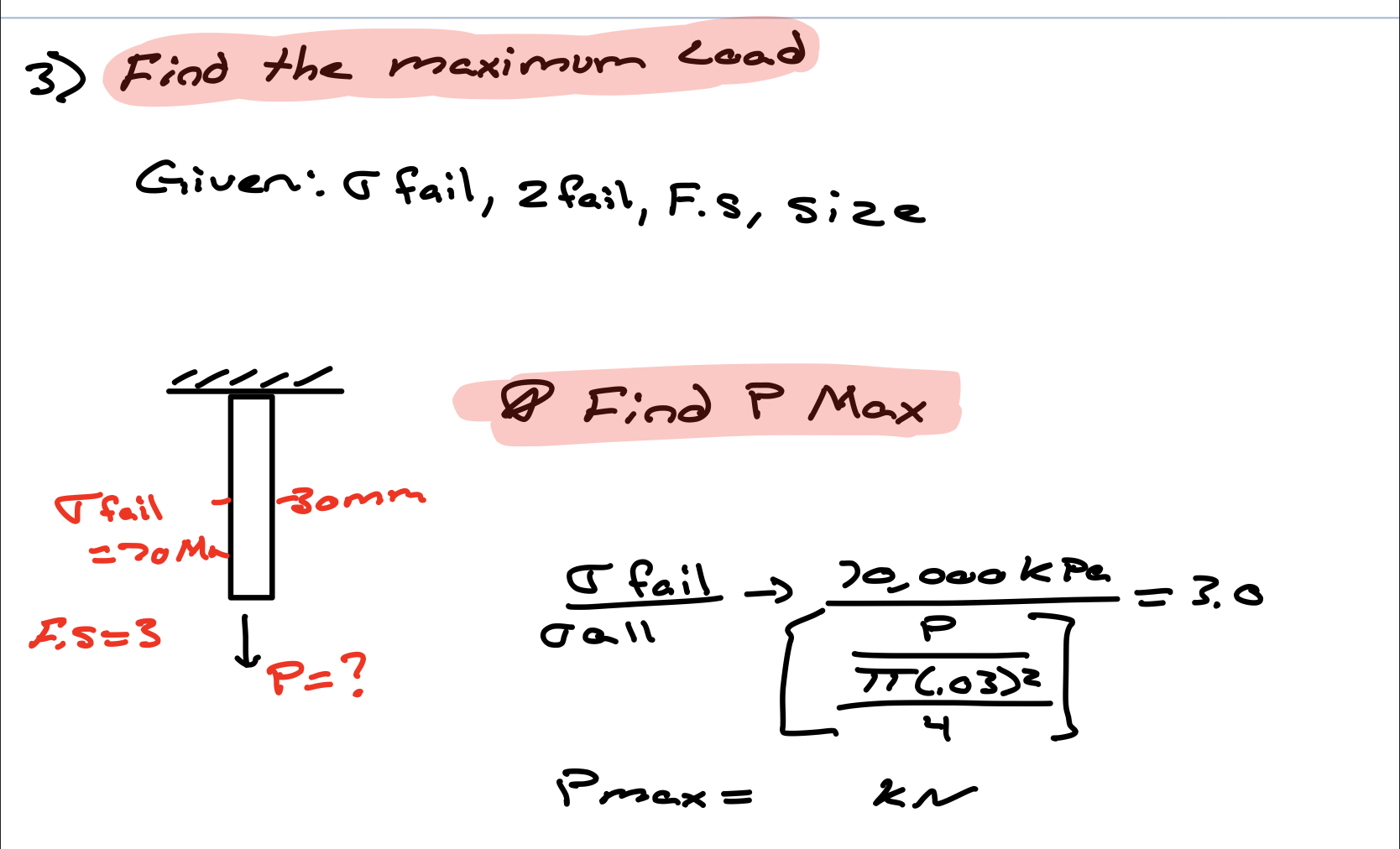 Solved 3) Find the maximum load Given: 6 fail, 2 fail, F.s, | Chegg.com