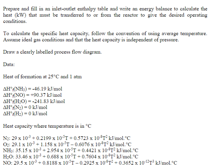 Solved Prepare and fill in an inlet-outlet enthalpy table | Chegg.com