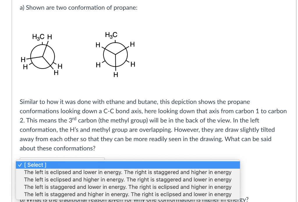 Solved a) Shown are two conformation of propane: Similar to | Chegg.com