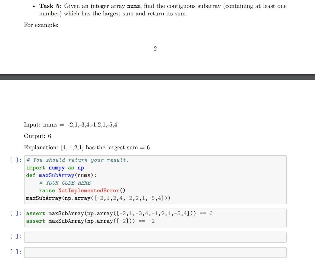 Solved Task Given An Integer Array Nums Find The Chegg Com