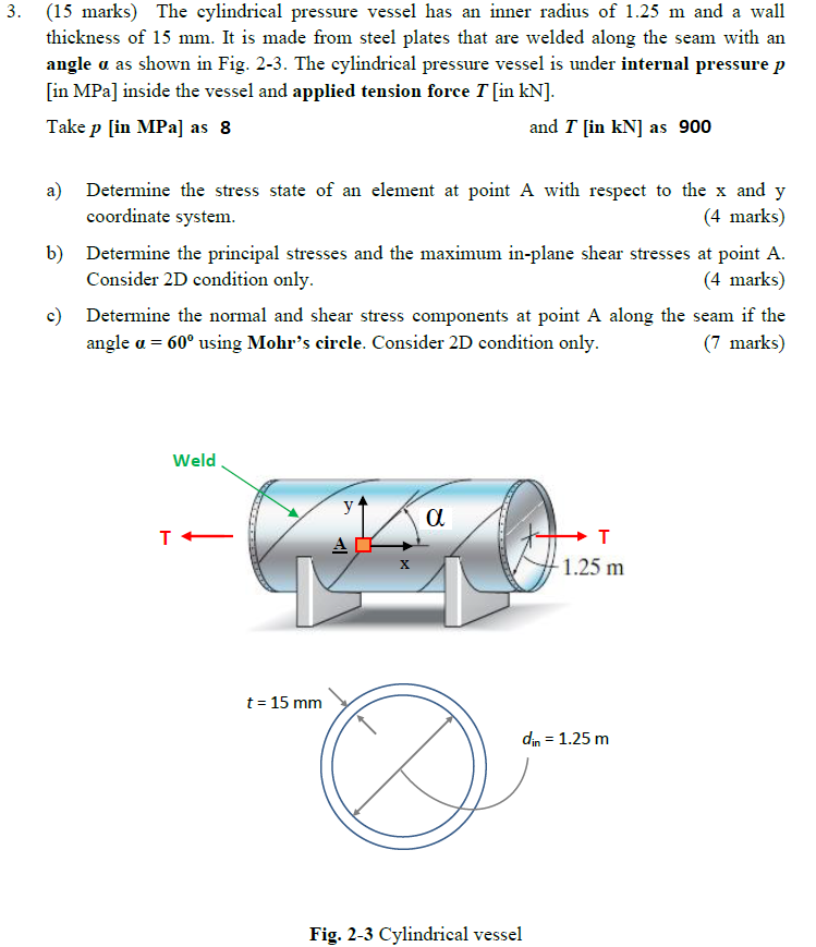 Solved 3. (15 marks) The cylindrical pressure vessel has an | Chegg.com