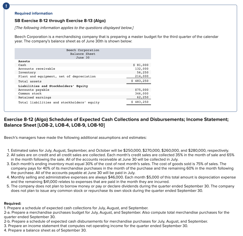 Solved Required information SB Exercise 8-12 through | Chegg.com