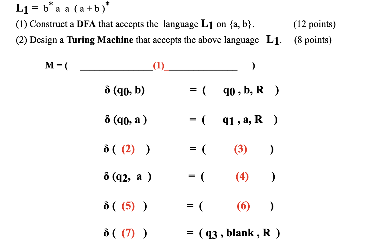 Solved L1= B* A A (a+b)* (1) Construct A DFA That Accepts | Chegg.com