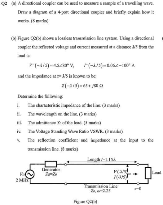 Q2 (a) A directional coupler can be used to measure a