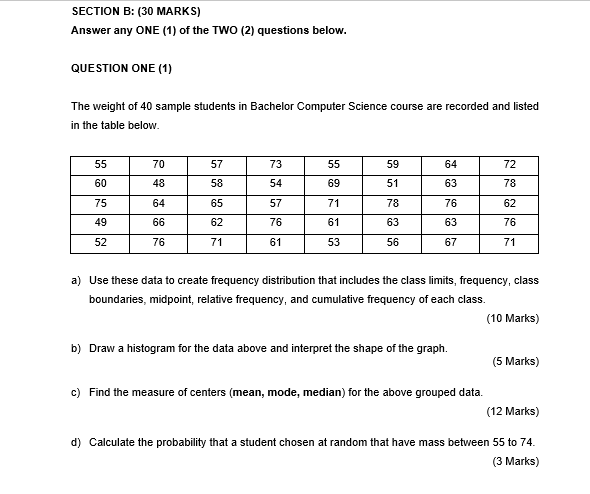 Solved SECTION B: (30 MARKS) Answer Any ONE (1) Of The TWO | Chegg.com