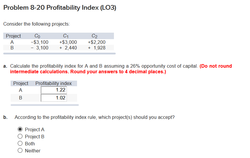 Solved Problem 8-20 Profitability Index (LO3) Consider The | Chegg.com