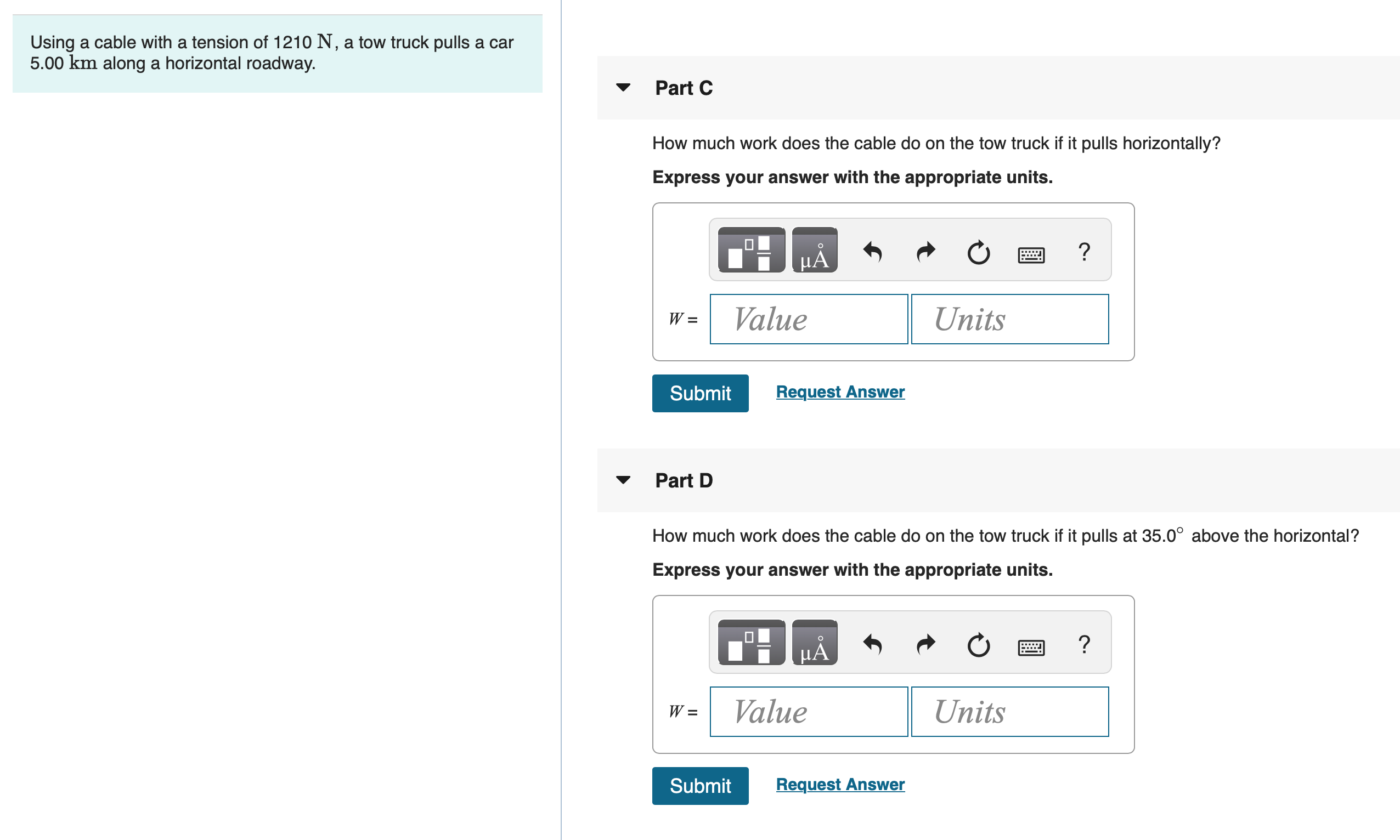 Solved Using a cable with a tension of 1210 N, a tow truck