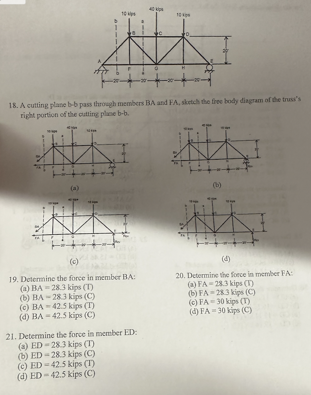 Solved 18. A Cutting Plane B-b Pass Through Members BA And | Chegg.com