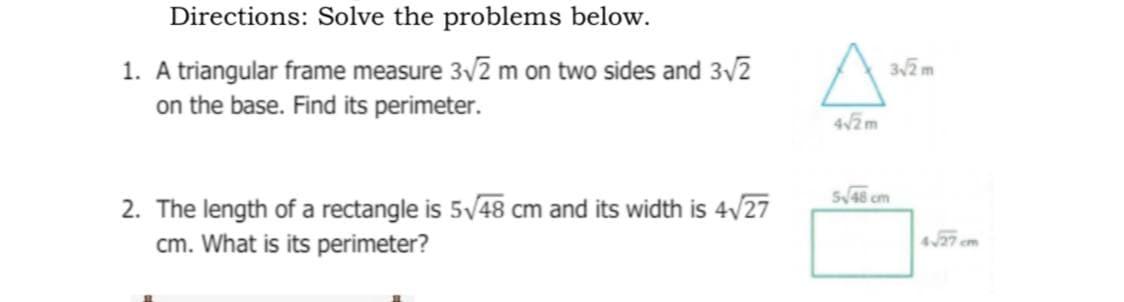 Solved Directions: Solve the problems below. 1. A triangular | Chegg.com