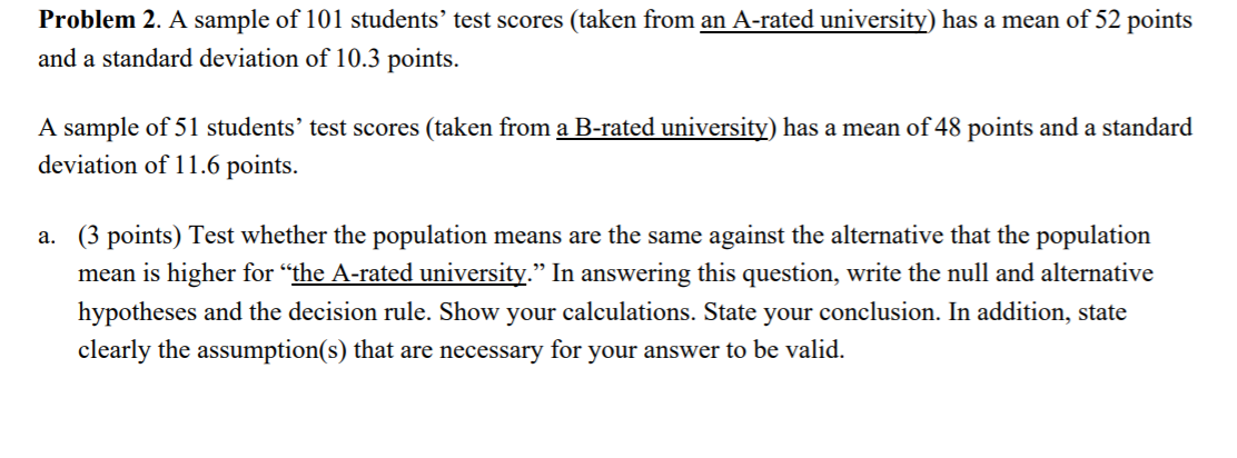 Solved Problem 2. A sample of 101 students' test scores | Chegg.com