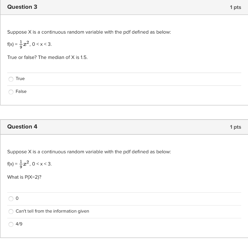 Solved Question 3 1 pts Suppose X is a continuous random | Chegg.com