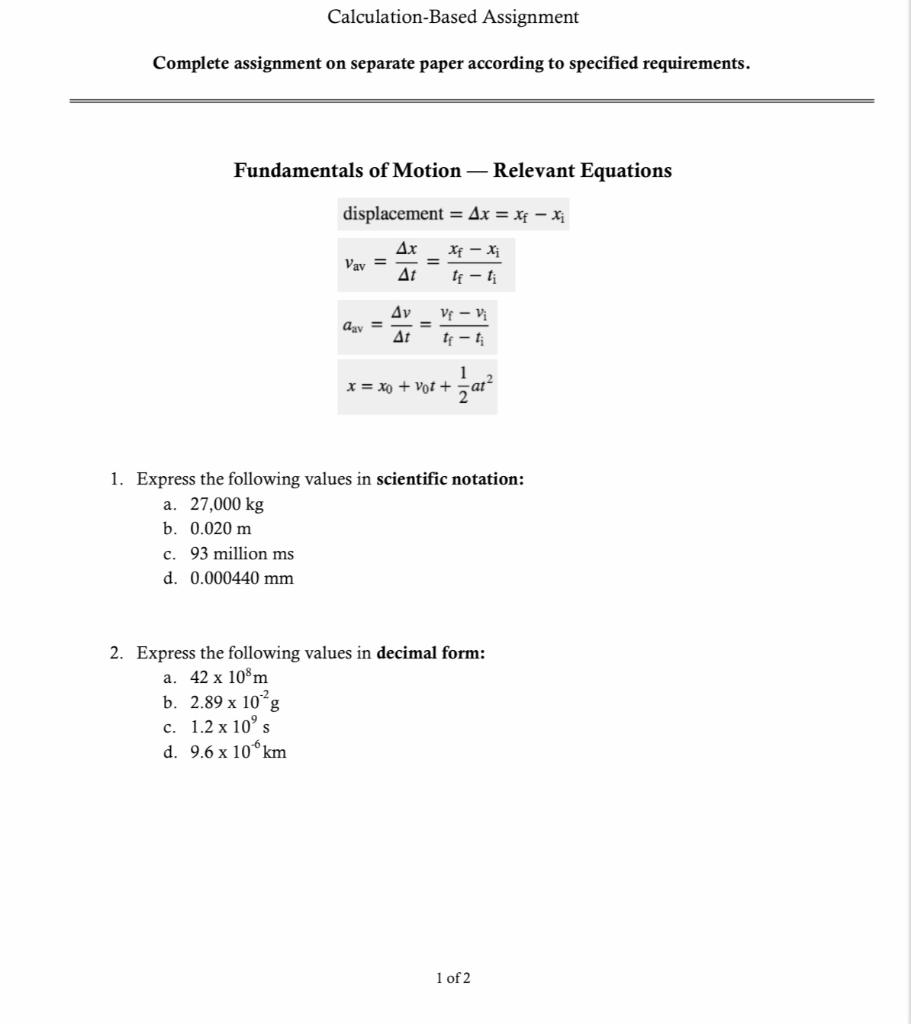 Solved Calculation-Based Assignment Complete assignment on | Chegg.com