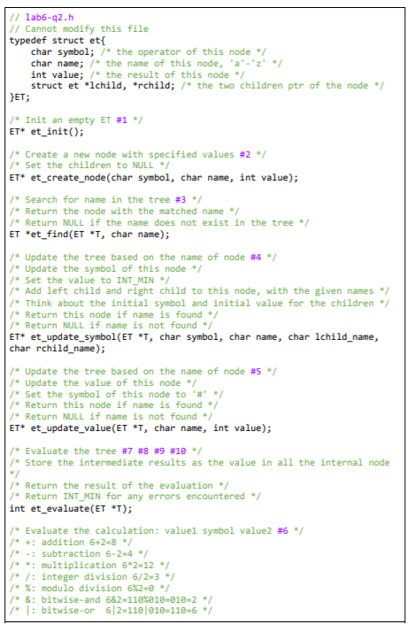 You are going to implement the binary expression tree | Chegg.com