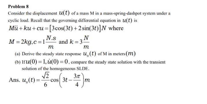 Solved Problem 8 Consider The Displacement U T Of A Mass Chegg Com