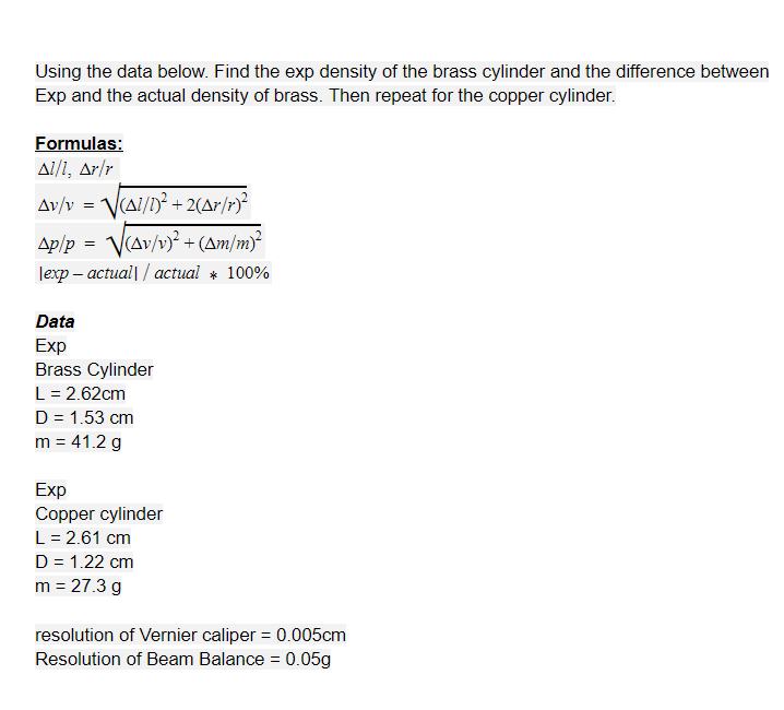 Solved Using the data below. Find the exp density of the | Chegg.com