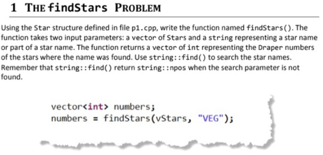 Solved 1 THE findStars PROBLEM Using the Star structure | Chegg.com