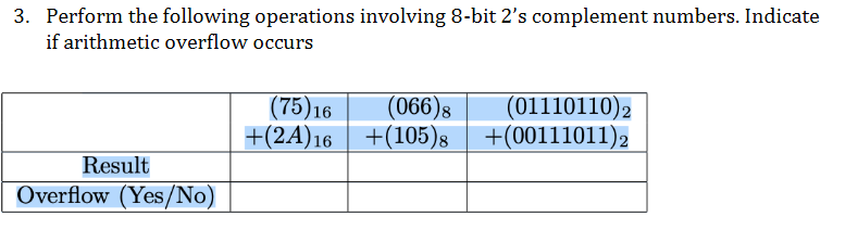 Solved 3. Perform the following operations involving 8-bit | Chegg.com