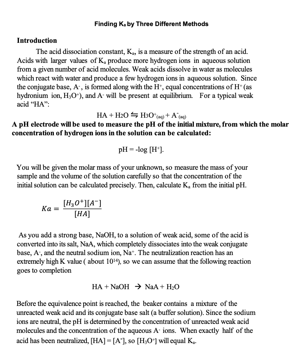 Finding Ka by Three Different Methods Instruction: | Chegg.com