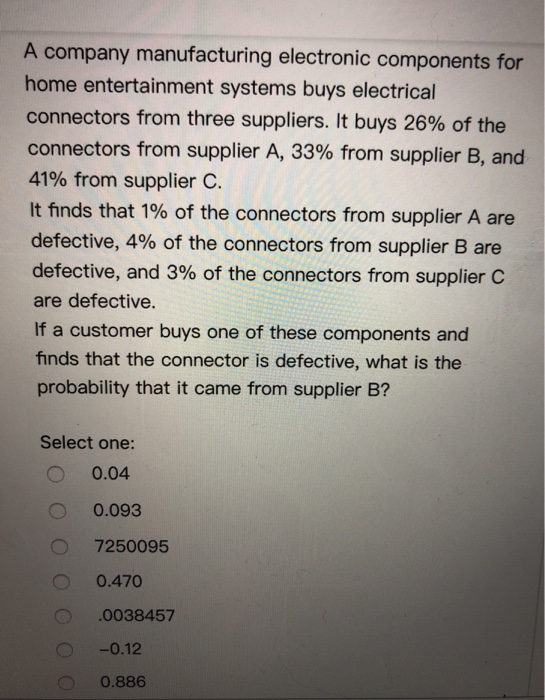 Solved A company manufacturing electronic components for