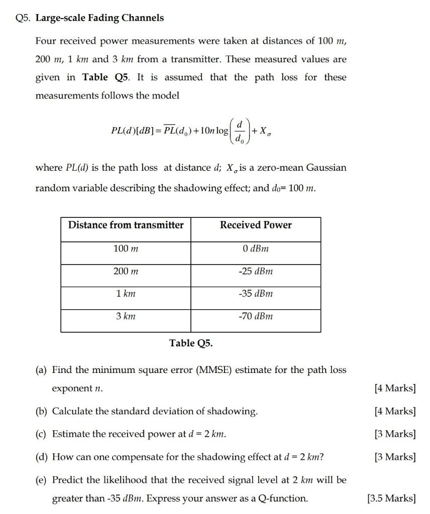 Four Received Power Measurements Were Taken At Chegg Com