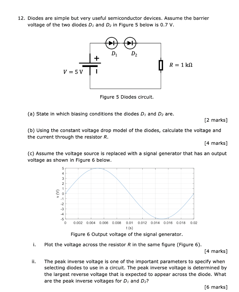 Solved 12. Diodes are simple but very useful semiconductor | Chegg.com