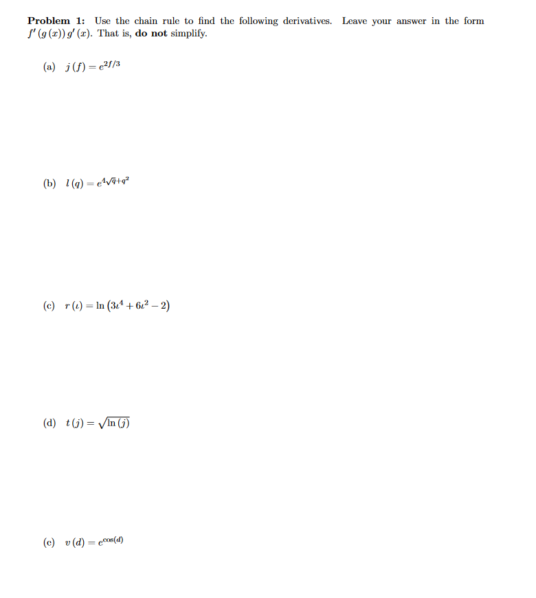 Solved Problem 1: Use the chain rule to find the following | Chegg.com