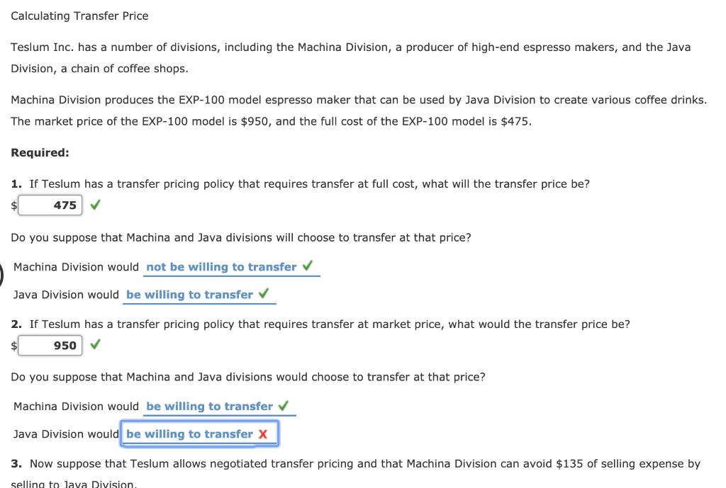 Solved Calculating Transfer Price Teslum Inc. Has A Number | Chegg.com