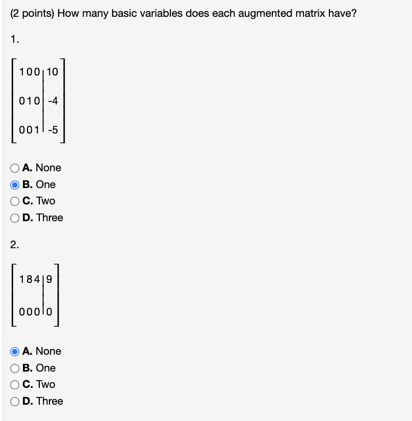 Solved (2 points) How many basic variables does each | Chegg.com